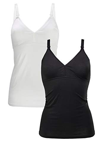 Herzmutter Top de Lactancia Maternal - Camiseta sin Mangas de Lactancia - Ropa de Lactancia - Camiseta para Mujeres Lactantes - Bustier Integrado - algodón - 5420 (XL, Negro/Blanco)
