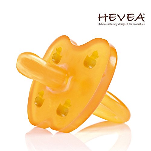 HEVEA Chupete 0+ desde el nacimiento, pieza extra pequeña para recién nacidos y tempranos // caucho natural // Diseño de pato // Forma simétrica & Heimesss Madera Cadena para chupete perlas naturales