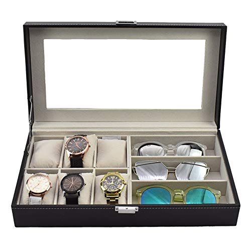 HFDXG Cajas De Reloj Caso de joyería Caja de la Pantalla de Reloj Caja de almacenaje del Organizador de Alta definición de Pantalla de Cristal (Color : Black, Size : 33X20X8CM)
