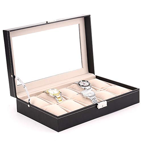HFDXG Cajas De Reloj Reloj de Cristal de joyería Caja de la Pantalla Caja de Reloj de Alta definición Organizador (Color : Black, Size : 30X20X8CM)