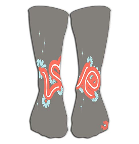 hgdfhfgd Outdoor Sports Men Women High Socks Stocking love drawn letters trendy pastel colors letters decorated flowers greeting card love Tile length 19.7"(50cm) trend 6759