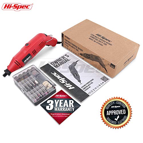Hi-Spec Mini Amoladora Herramienta Rotatoria Multiusos Eléctrica 135W hasta 30.000rpm para Bricolaje Cortar, Pulir, Lijar, Grabar, Tallar Detalles con Kit de 120 Accesorios