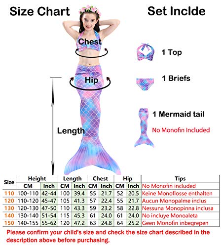 Hifunbay Cola de Sirena niña para Nadar Incluido Traje de Sirena baño de Bikini de 3 Piezas (DH48,120)