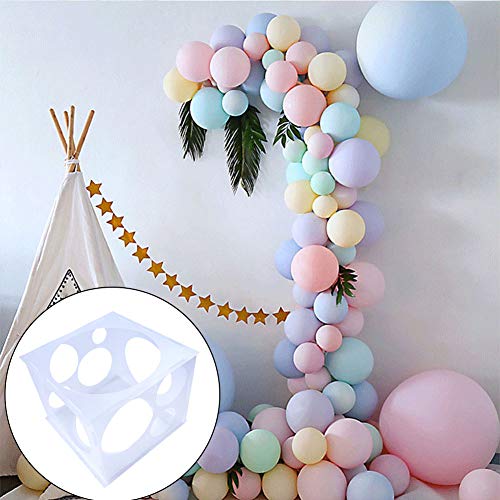 Hileyu Caja de Cubo de Tamaño de Globo Plástico Plegable de 11 Agujeros Herramienta de Caja de Medición de Globos para Decoraciones de Cumpleaños Boda Fiesta