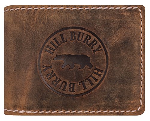 Hill Burry Cartera de Cuero para Hombre | Billetera - Monedero de Cuero Genuino de Búfalo | Hombres - Mujeres Bolsillo Horizontal | RFID (marrón Oscuro)