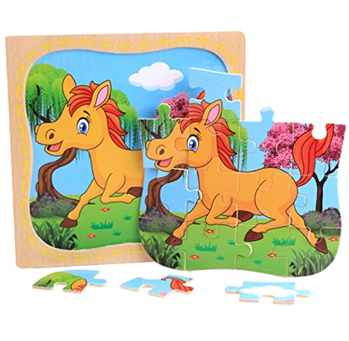 Hillento Rompecabezas de Madera Rompecabezas para niños pequeños niños - Juguetes educativos de Aprendizaje Seguro para los niños, Juego de 4 (Gallo, el cocodrilo, Ardilla, Erizo)