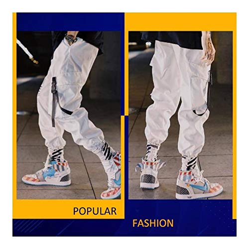Hip Hop Streetwear hombres Harem Pantalones de Carga de Corea del basculador pantalón sólido entero Negro Color Blanco tobillo pantalones blancos Techwear ( Color : White , Size : L(Weight 52 57kg) )