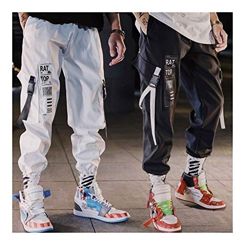 Hip Hop Streetwear hombres Harem Pantalones de Carga de Corea del basculador pantalón sólido entero Negro Color Blanco tobillo pantalones blancos Techwear ( Color : White , Size : L(Weight 52 57kg) )