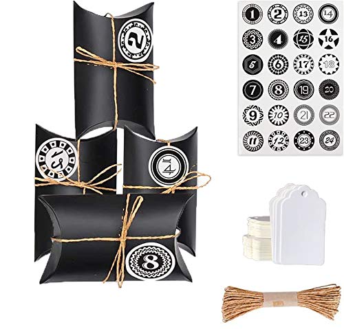HIQE-FL Calendario de Adviento 2020,Bolsas Calendario Adviento,Caja de Dulces,Navidad Bolsas,Bolsa De Regalo Navidad,Cajas de Regalo Navidad,Decoración de Regalos (Schwarz)