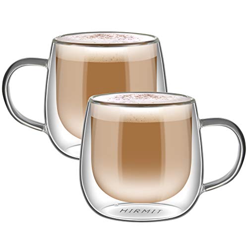 hirmit Taza de café de Cristal Pared Doble Vaso Taza de Espresso Taza de Té Paquete de 2 (300 ml)