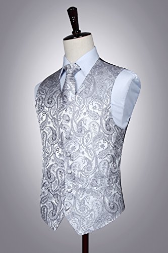 HISDERN Chaleco y Corbata de Jacquard Floral Paisley Clasico para Hombre y Traje de Chaleco Cuadrado de Bolsillo