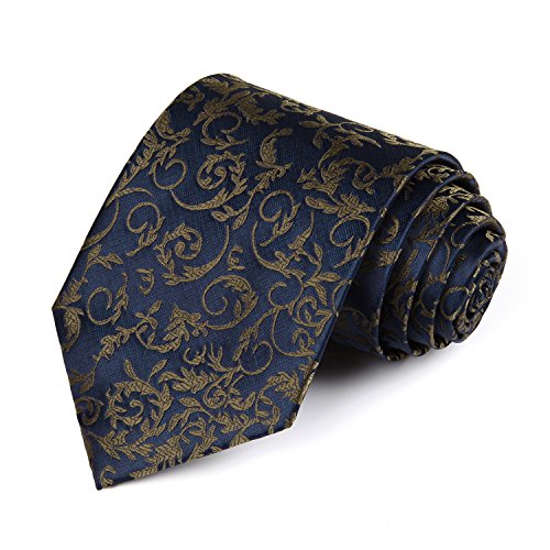 HISDERN Panuelo de lazo de boda Paisley floral Panuelo de corbata de hombre y conjunto de bolsillo cuadrado Azul marino/Marron