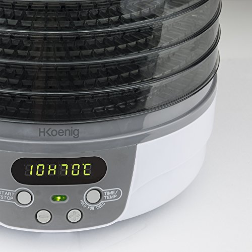H.Koenig Deshidratador de Alimentos, 250 W, 5 Bandejas Extraíbles, Termostato Ajustable, Temporizador hasta 48 Horas, Blanco DSY700, Plástico