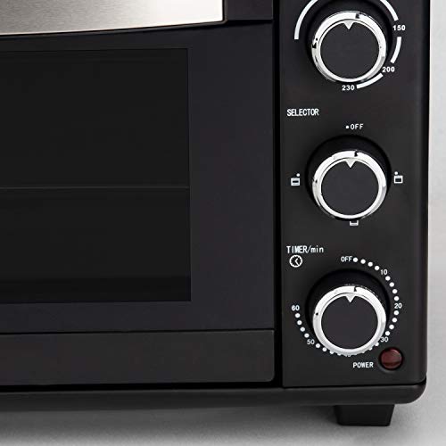 H.Koenig FO25 Electrico Sobremesa, Horno Encimera, Capacidad de 25 litros, 1500 W, 4 Modos, Temperatura hasta 230ºC, Tiempo hasta 60 Mins, Termostato, Acero Inoxidable, Negro