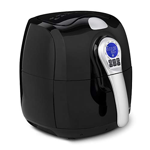 H.Koenig FRY700 Aceite, Freidora de Aire, Capacidad 2.5 litros, 8 Programas, 1650 W, Temperatura Regulable hasta 200 °C, Pantalla LCD, Tamaño Compacto, Acero Inoxidable, 800 kg, plástico, Negro