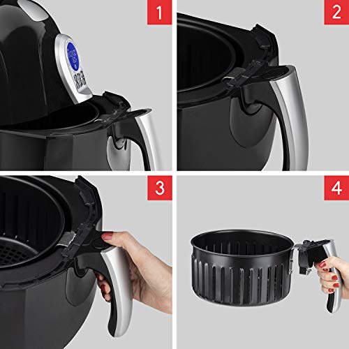 H.Koenig FRY700 Aceite, Freidora de Aire, Capacidad 2.5 litros, 8 Programas, 1650 W, Temperatura Regulable hasta 200 °C, Pantalla LCD, Tamaño Compacto, Acero Inoxidable, 800 kg, plástico, Negro