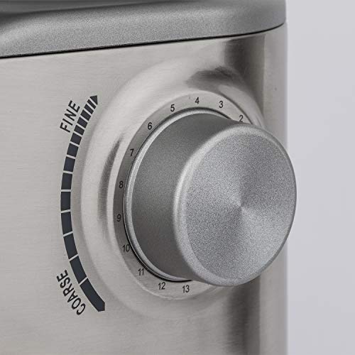 H.Koenig GRD830, Molinillo de Café Eléctrico Profesional, 16 Tamaños de Molido, Potencia 130 W, Capacidad Deposito 400 g, Molinillo para Casa, Cuerpo de Aluminio