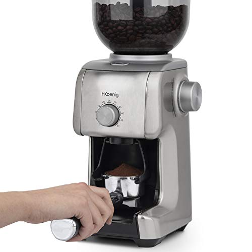 H.Koenig GRD830, Molinillo de Café Eléctrico Profesional, 16 Tamaños de Molido, Potencia 130 W, Capacidad Deposito 400 g, Molinillo para Casa, Cuerpo de Aluminio