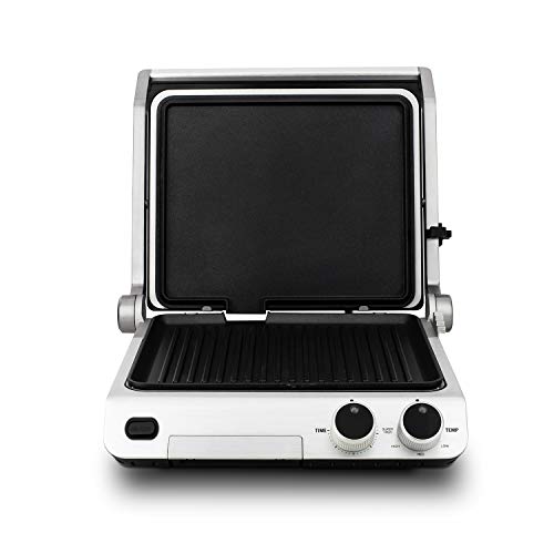 H.Koenig Panini Grill, Parrilla Eléctrica, Plancha y Sandwichera 2000 W, 30 x 25 cm, Regulador de Temperatura, Apertura 180º, Acero Inoxidable, Plástico, Negro/Gris, H.Koenig_GR70, XL