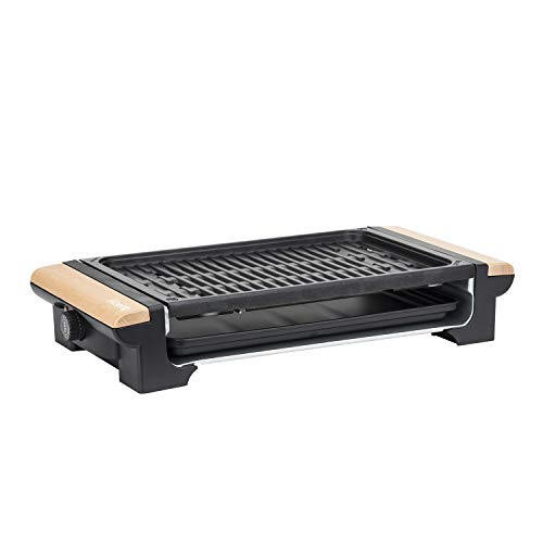 H.Koenig RP320 Plancha de Piedra Natural, Grill, 1300 W, Acero Inoxidable, Madera