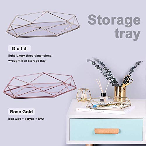 HMILYDYK - Bandeja de Almacenamiento de Metal de Oro Rosa con Bandeja Decorativa para artículos de Escritorio, Bandeja de Lugar para Joyas, Expositor de Maquillaje, Estante