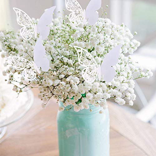 HO2NLE 100pcs Etiquetas Mariposas Decorativas Boda Tarjetas Copas Forma Mariposa Papel Blancas para Recuerdos de Boda Mariposas Nombres Mesa Invitados Detalles Comunion Bautizo Regalos Marcasitios