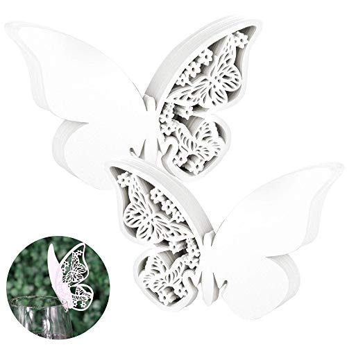 HO2NLE 100pcs Etiquetas Mariposas Decorativas Boda Tarjetas Copas Forma Mariposa Papel Blancas para Recuerdos de Boda Mariposas Nombres Mesa Invitados Detalles Comunion Bautizo Regalos Marcasitios