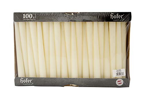 Hofer Velas Candelabro Ø 2,3 x 25 cm - Paquete de 200 piezas - 7 horas de tiempo de combustión - Marfil - Velas cónicas, Cera sin perfume, Calidad de la UE