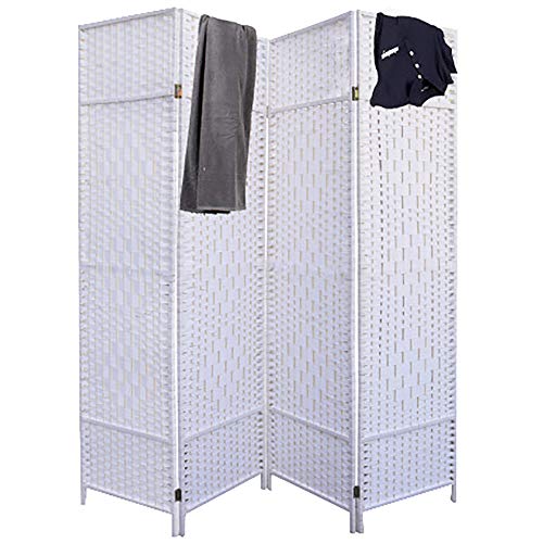 Hogar y Mas Biombo Blanco Bambú Natural 180 cm, Biombo Separador de Ambientes/Vestidor. 4 Paneles 180x180cm
