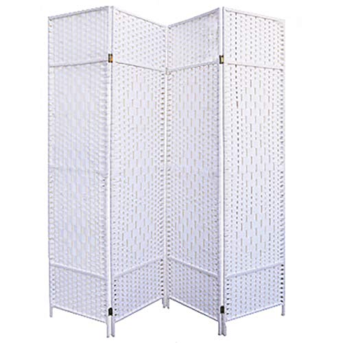 Hogar y Mas Biombo Blanco Bambú Natural 180 cm, Biombo Separador de Ambientes/Vestidor. 4 Paneles 180x180cm