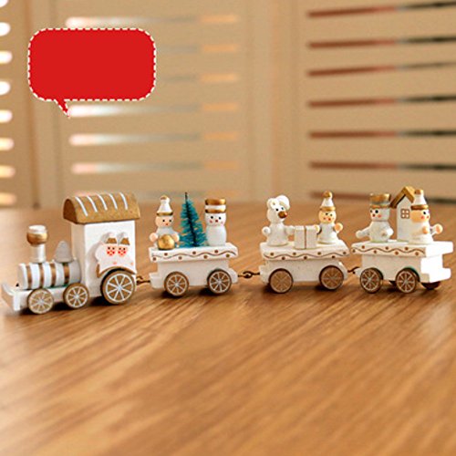 Holacha Pequeño Tren de Navidad, Decoraciones de Navidad Hecho de Maderas para Niños Jardín de Infancia Festivo (Blanco)