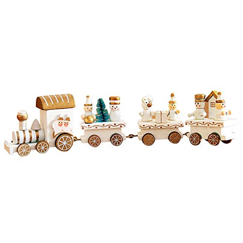 Holacha Pequeño Tren de Navidad, Decoraciones de Navidad Hecho de Maderas para Niños Jardín de Infancia Festivo (Blanco)