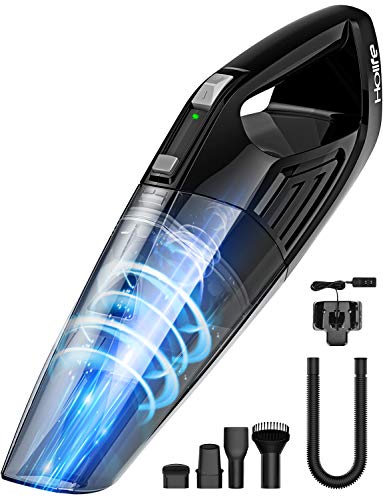 Holife Aspiradora de Mano, Aspirador de Mano Sin Cable Potente, Aspiradora portátil Recargable y Tecnología Ciclónica,Base de Carga en Pared,Aspirador en Seco y Hmedo para Oficina Hogar y Coche