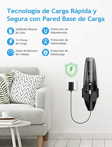 Holife Aspiradora de Mano, Aspiradora de Mano sin Cable 3 en 1, Aspiradora en Seco y Húmedo 600ml de Capacidad, Tiempo Largo de Trabajo, Recargable para Casa, Coche,Negro