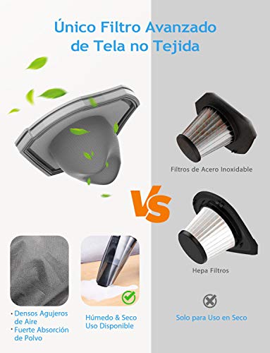 Holife Aspiradora de Mano, Aspiradora de Mano sin Cable 3 en 1, Aspiradora en Seco y Húmedo 600ml de Capacidad, Tiempo Largo de Trabajo, Recargable para Casa, Coche,Negro