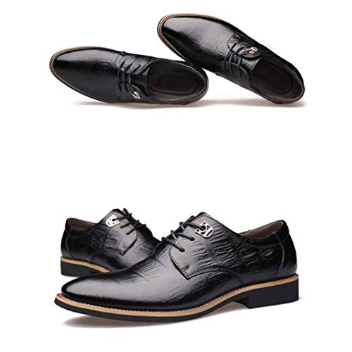 Hombres Zapatos de Vestir de Negocios Moda Decoración de Metal Gofrado Cordones Punta Estrecha Bajo Superior Plano Traje británico Oficina Hombre Casual Zapatos de Cuero