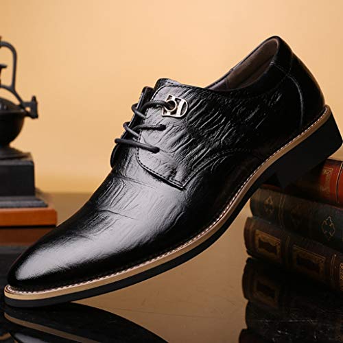 Hombres Zapatos de Vestir de Negocios Moda Decoración de Metal Gofrado Cordones Punta Estrecha Bajo Superior Plano Traje británico Oficina Hombre Casual Zapatos de Cuero
