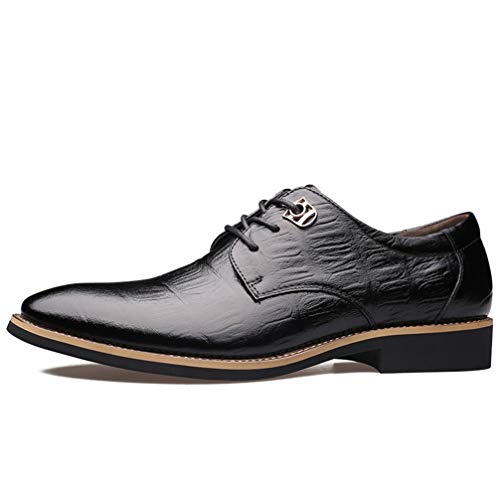Hombres Zapatos de Vestir de Negocios Moda Decoración de Metal Gofrado Cordones Punta Estrecha Bajo Superior Plano Traje británico Oficina Hombre Casual Zapatos de Cuero