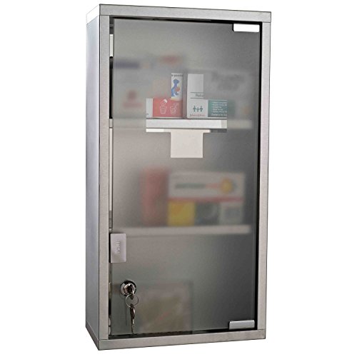 HOMCOM Armario de Medicinas Botiquín Gabinete de Primero Auxilios Acero INOX 3 Estantes Caja Colgante de Pared con Cerradura 25x12x48cm