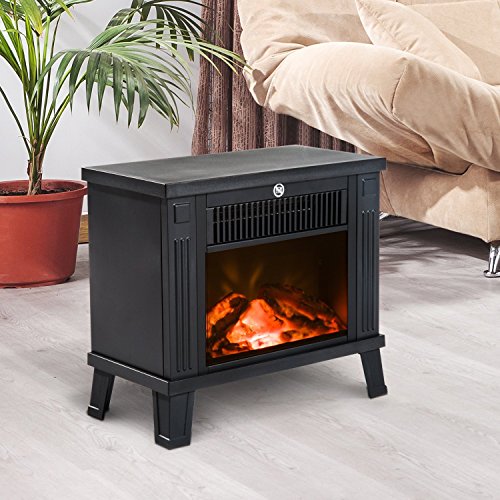 HOMCOM Chimenea Eléctrica Calefactor Tipo Estufa de Pie con Efecto de Leña Ardiendo 600W/1200W 38.5x22x30.5cm Metal Negro