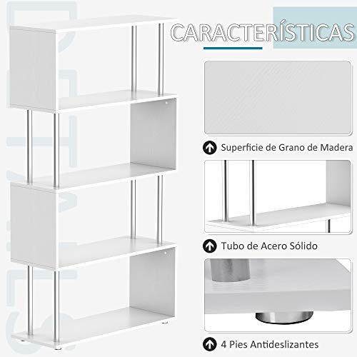 HOMCOM Libreria 145x80x30cm Madera y Metal Muebles Oficina Estanteria Estante Blanco