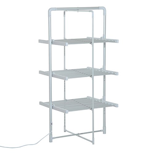 HOMCOM Tendedero Eléctrico Plegable 3 Niveles Secador de Ropa con 30 Barras de Aluminio Caliente 73x67x144cm
