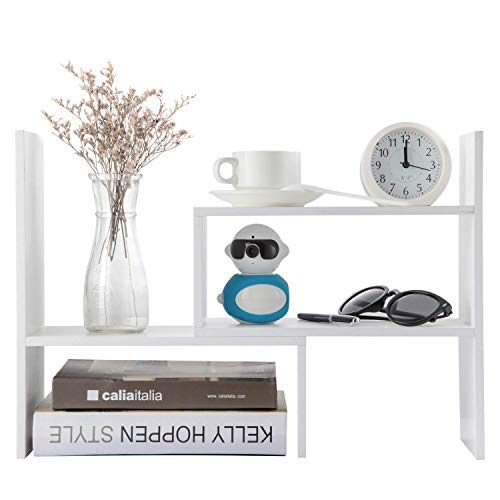Home-Neat Estantería Organizador de Escritorio DIY Madera Blanco Librería Estante de Sobremesa para Oficina Casa 74x19x42cm