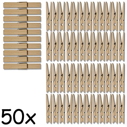 Home Tools.EU – 50 Pinzas de Ropa de Madera, Manualidades, decoración, Foto de Collage, Bodas, Eventos, muñecas, 48 mm Madera Natural