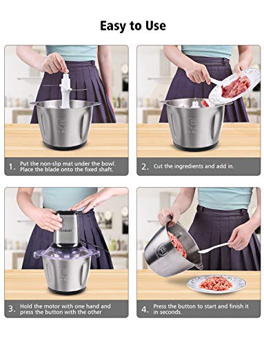 homeasy Picadora eléctrica de Alimentos 500W con Tazón de Acero Inoxidable y 4 Cuchillas Afiladas, Trituradora de Alimentos 2.5L para Carne Verduras Frutas y Nueces