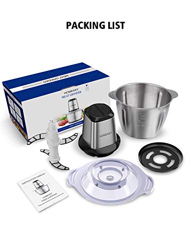 homeasy Picadora eléctrica de Alimentos 500W con Tazón de Acero Inoxidable y 4 Cuchillas Afiladas, Trituradora de Alimentos 2.5L para Carne Verduras Frutas y Nueces