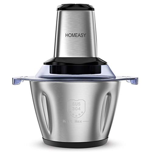 homeasy Picadora eléctrica de Alimentos 500W con Tazón de Acero Inoxidable y 4 Cuchillas Afiladas, Trituradora de Alimentos 2.5L para Carne Verduras Frutas y Nueces