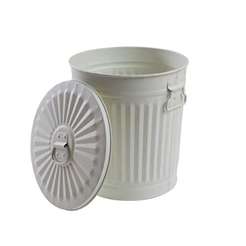 Home&Decorations YJ13-1058-CW1 Contenedor de Basura Vintage Cesto para la Ropa con Tapa y Asas de Transporte Papelera de Metal