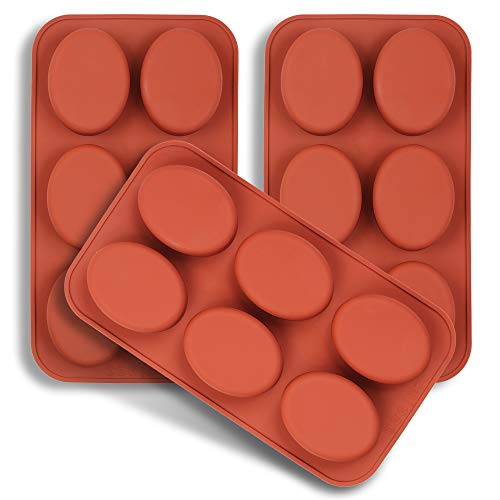 homEdge Molde de silicona ovalado de 6 cavidades, 3 paquetes de moldes ovalados para hacer jabón hecho a mano, chocolate, velas de jabón y gelatina marrón