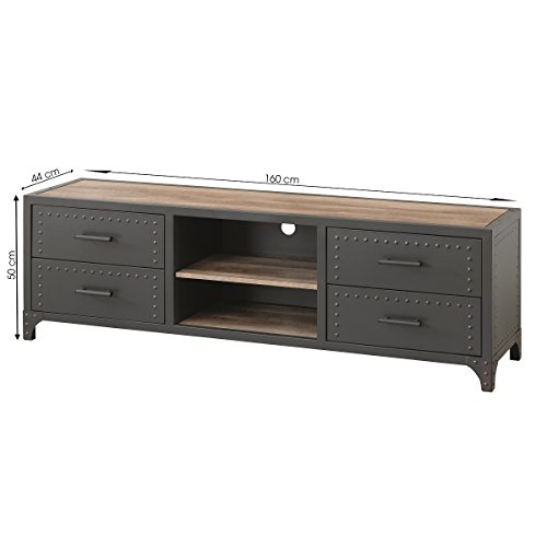 Homely - Mueble TV de diseño Industrial Bejar Metal y MDF 159x44 cm